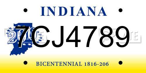 7CJ4789 Indiana License Plate