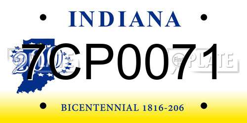 7CP0071 Indiana License Plate