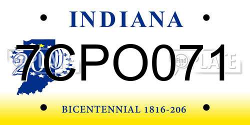 7CPO071 Indiana License Plate