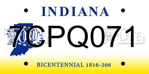7CPQ071 Indiana License Plate