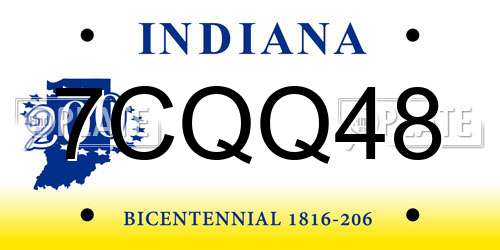 7CQQ48 Indiana License Plate