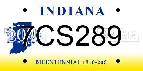 7CS289 Indiana License Plate