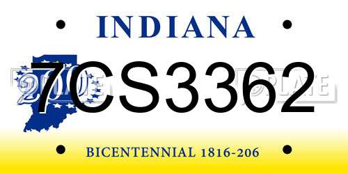 7CS3362 Indiana License Plate