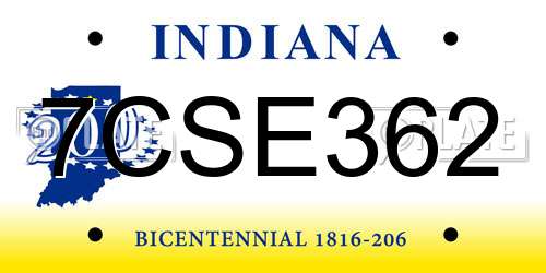 7CSE362 Indiana License Plate