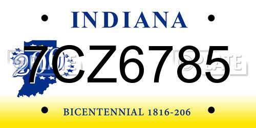 7CZ6785 Indiana License Plate