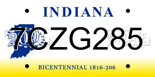 7CZG285 Indiana License Plate
