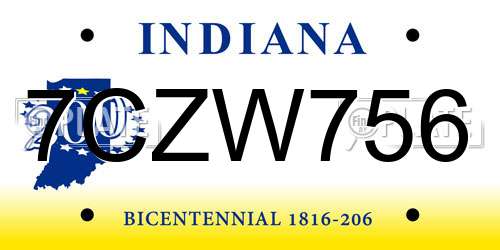 7CZW756 Indiana License Plate