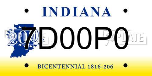7D00P0 Indiana License Plate