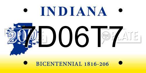 7D06T7 Indiana License Plate