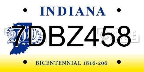 7DBZ458 Indiana License Plate