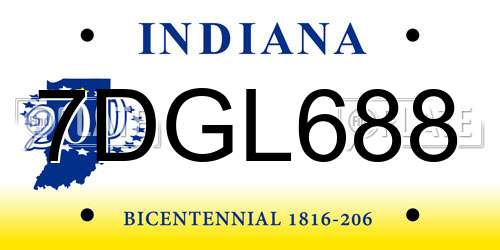 7DGL688 Indiana License Plate