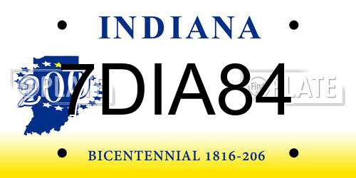 7DIA84 Indiana License Plate