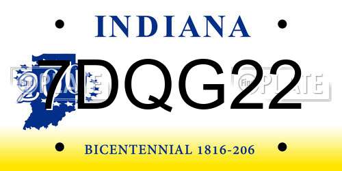 7DQG22 Indiana License Plate