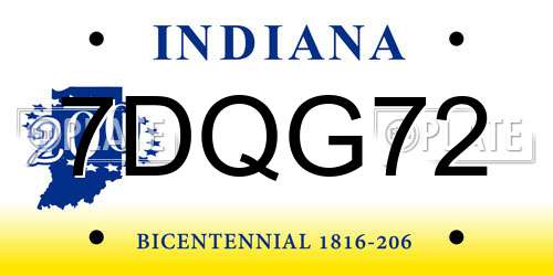 7DQG72 Indiana License Plate