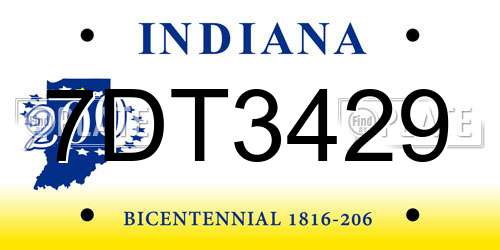 7DT3429 Indiana License Plate