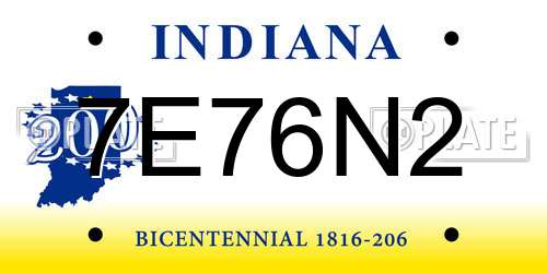 7E76N2 Indiana License Plate