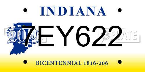7EY622 Indiana License Plate