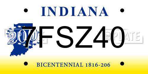 7FSZ40 Indiana License Plate