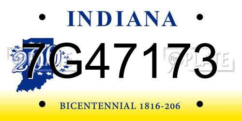 7G47173 Indiana License Plate