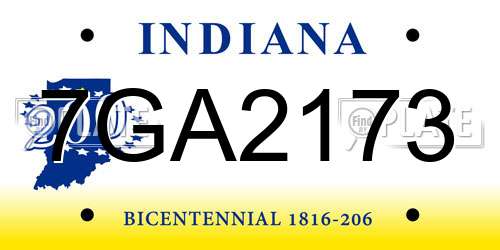 7GA2173 Indiana License Plate