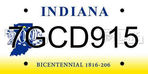7GCD915 Indiana License Plate