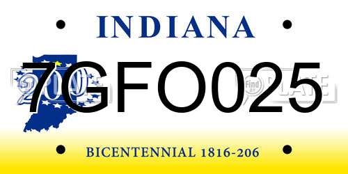 7GFO025 Indiana License Plate