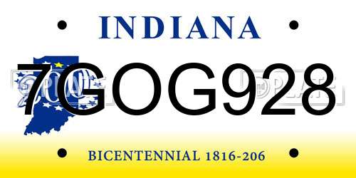 7GOG928 Indiana License Plate