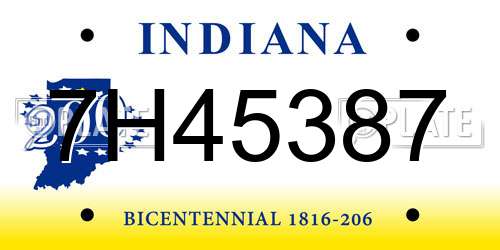 7H45387 Indiana License Plate