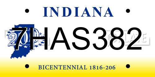 7HAS382 Indiana License Plate