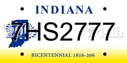 7HS2777 Indiana License Plate