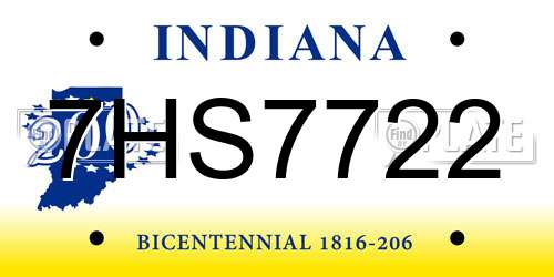 7HS7722 Indiana License Plate