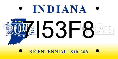 7I53F8 Indiana License Plate