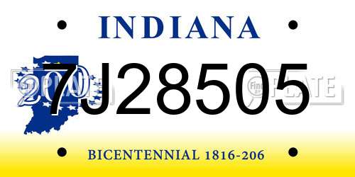7J28505 Indiana License Plate