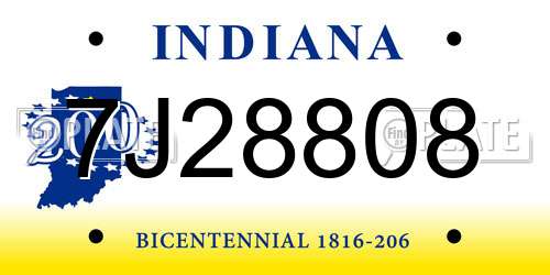 7J28808 Indiana License Plate
