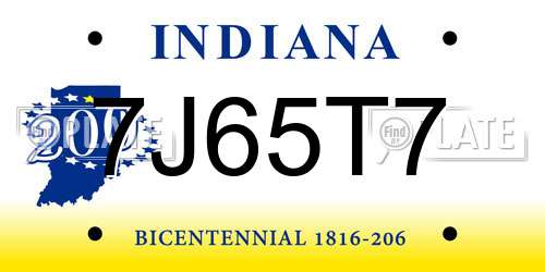 7J65T7 Indiana License Plate