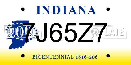 7J65Z7 Indiana License Plate