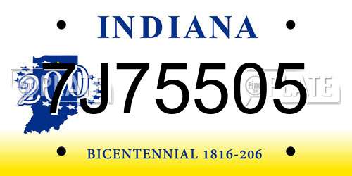 7J75505 Indiana License Plate