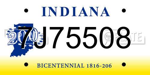 7J75508 Indiana License Plate