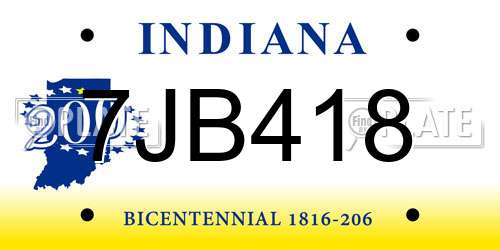 7JB418 Indiana License Plate