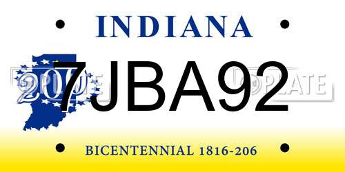 7JBA92 Indiana License Plate
