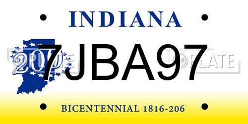 7JBA97 Indiana License Plate