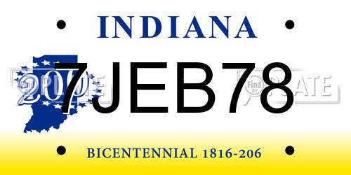 7JEB78 Indiana License Plate