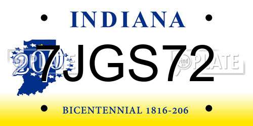 7JGS72 Indiana License Plate