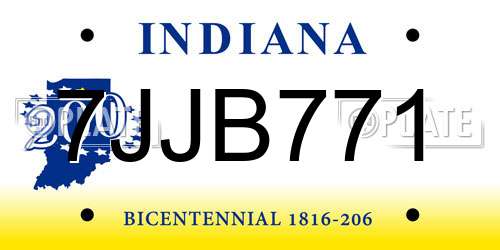 7JJB771 Indiana License Plate