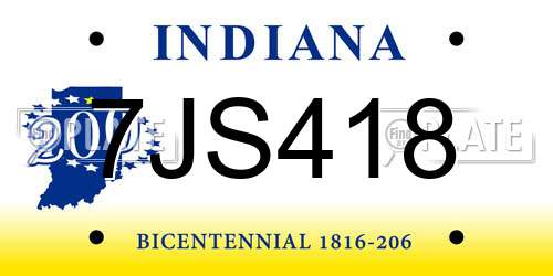7JS418 Indiana License Plate