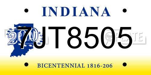 7JT8505 Indiana License Plate