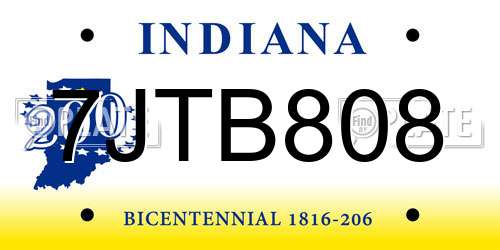 7JTB808 Indiana License Plate