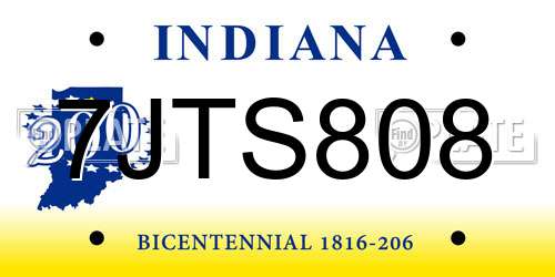 7JTS808 Indiana License Plate