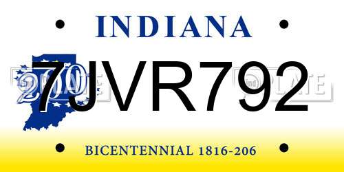 7JVR792 Indiana License Plate