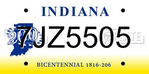 7JZ5505 Indiana License Plate